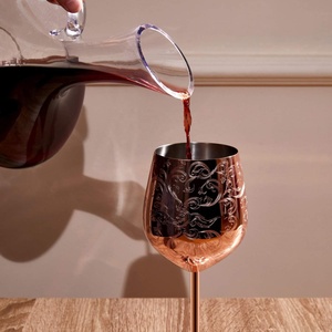Divris Elegant <b>Stainless</b> Steel Wine <b>Glass</b> 300 ml Bell Shape Embossed Design Break Resistant Large Stable Base for Party Use - Product Image 4