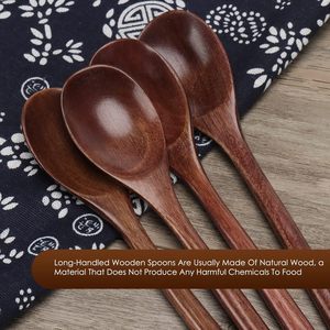 Cuchara de madera para cocinar-8 piezas Juego de cucharas de madera natural Mezclar Cuchara de café agitadora-Cocina de estilo japonés de mango largo - Product Image 6