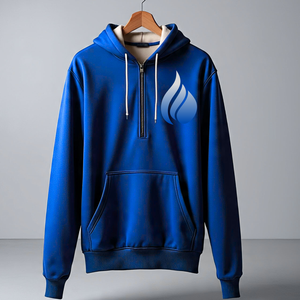 Sudadera con Capucha Morada para Hombre, Cierre de Cremallera de un Cuarto, Color Sólido, Logotipo Estampado en la Parte Delantera, Estilo Casual, Corte Regular, para Otoño - Product Image 3