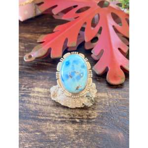 Rick Tolino Golden Hill's Boho <b>Statement</b> <b>Ring</b> Turquoise & Sterling <b>Silver</b> Bezel Set Size 7.5 Smooth Cut Stone for Everyday Wear - Product Image 1