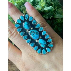 Kingman Turquoise <b>Sterling</b> <b>Silver</b> <b>Adjustable</b> <b>Ring</b> Size 7-Handmade Boho Bezel Set Jewelry - Product Image 2