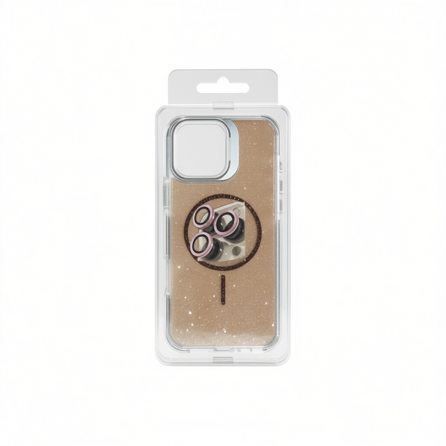 DAM Glitter Magnetic TPU+PC Air Cushion Phone Case with Strip Stand for Protection for 17 Pro Max Lens Cover Included