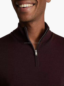 Suéter de cuello redondo con cremallera informal de punto de manga larga de algodón 100% para hombre con logotipo personalizado para invierno - Product Image 2