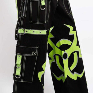 Pantalones Góticos de Diseño Mega Biohazard para Hombre al por Mayor, Negros/Verde Lima, Ajustables, con Bolsillos Profundos - Product Image 5