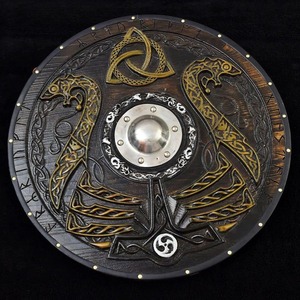 ESCUDO VIKINGO MEDIEVAL DE MADERA CUCHILLOS VIKINOS ARTESANALES ESCUDO A LO LARGO DEL HACHA RAGNAR REGALO DE NAVIDAD - Product Image 4