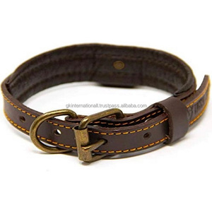 Collar para perro de cuero de grano completo, disponible en 3 colores variados, con relleno suave combinado, hardware interior de acero inoxidable, todos los tamaños - Product Image 2