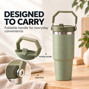 Vaso Térmico Portátil de Acero Inoxidable de 20oz/30oz con Asa, Tapa y Popote Abatible, Antiderrames, para Café y Viajes al Aire Libre - Product Image 4