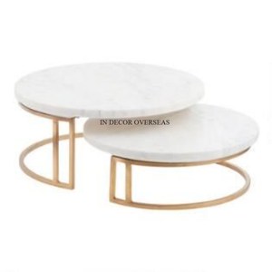 Hot Selling White Color <b>Marble</b> Round Shape And High Grade Gold Plated Heavy Duty Metal Fancy Designer Luxury <b>Cake</b> Display <b>Stand</b> - Product Image 3