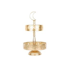 Plateau islamique à deux niveaux en métal poli or Plateau à dessert de Ramadan de forme ronde de la meilleure qualité pour les meilleures ventes - Product Image 1