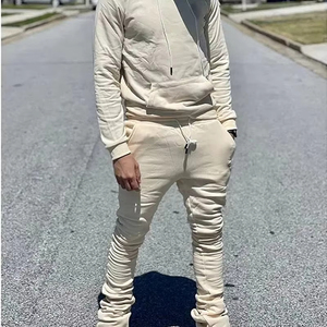 Ensemble survêtement pour homme en gros, personnalisé, couleur unie, coupe ajustée, sweat-shirt à capuche et pantalon de survêtement évasé - Product Image 5