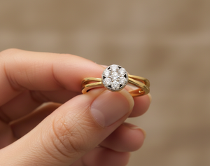 Luxury Gold Diamond Cluster Engagement <b>Ring</b> for Women with Natural Diamonds-Wedding <b>Band</b> - Product Image 3