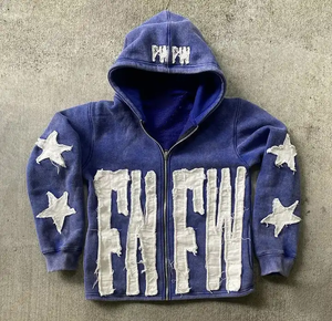 Fabricante al por mayor French Terry 480 Gsm Heavyweight grueso recortado cremallera Vintage bordado parche ácido lavado Zip up sudaderas con capucha - Product Image 5