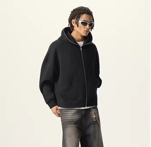 Mens Full <b>Zip</b> Up Hoodie with High Neck Mask Design Streetwear Oversized Black - Product Image 4