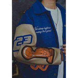 Alta demanda al por mayor personalizado Patchwork azul Varsity béisbol bombardero hombres Chaquetas Chaqueta para hombres Streetwear invierno cálido - Product Image 2