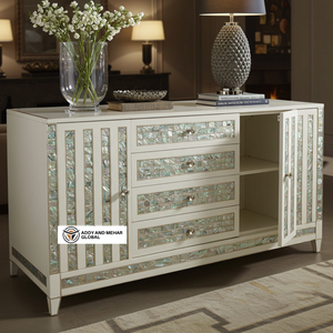 Mueble de Consola Moderno de Lujo Hecho a Mano con Incrustaciones de Madreperla para Sala de Estar, Diseño a Rayas, para Venta al por Mayor y Reventa - Product Image 1