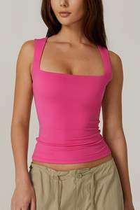 Women's Formal Square Neck Workout Crop Tank <b>Tops</b> Longline Sports <b>Bra</b> <b>Built</b>-<b>In</b> Shelf Knitted Yoga <b>Bra</b> Padded Square Workout Tank - Product Image 3