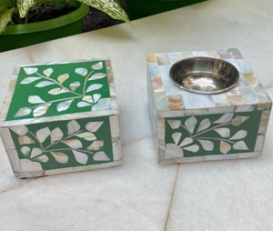 Pots de bougie et support incrustés d'os de Noël faits à la main décoration de maison de haute qualité pour salon autres supports et lanternes - Product Image 2