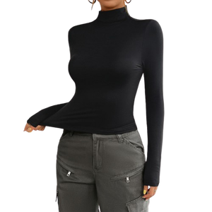 Ropa de mujer al por mayor OEM moda poliéster Spandex manga larga Camisetas cuello redondo en blanco mujeres Slim Fit Crop Top camiseta - Product Image 5