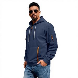 Sweat-shirts à capuche pour hommes, à fermeture éclair quart, manches longues, avec cordon de serrage, style sport décontracté, avec poches - Product Image 1