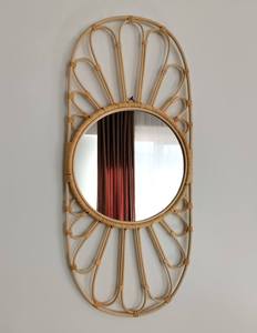 Miroir mural rectangulaire en rotin naturel, cadre rustique fait à la main pour la décoration intérieure moderne - Product Image 4