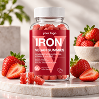 Complément de fer végétalien en gommes avec vitamines A, C, complexe B et zinc, saveur fraise, 90 unités, OEM, marque privée, emballage personnalisé