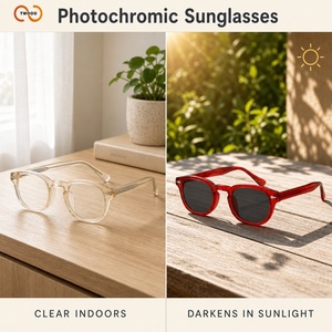 <span class=keywords><strong>Lunettes</strong></span> Photochromiques TWOOO 52605 Monture Ronde en Acétate Pont à Trou de Clé Verres à Changement de Couleur Transparent à Gris Foncé pour Femmes et Hommes - Product Image 2