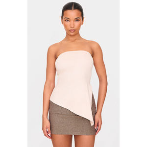 Superior Quality Customizable Faux Suede Bandeau <b>Top</b> Women Designer Casual <b>Asymmetric</b> <b>Hem</b> OEM Wholesale Manufacture Party Back - Product Image 4