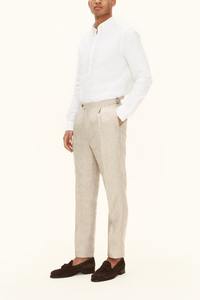Pantalon pour homme en toile de lin/coton épaisse, coupe droite, taille mi-haute, pleine longueur, résistant, écologique et décontracté - Product Image 2