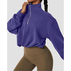 Sudaderas con capucha cortas con cremallera de cuello alto para mujer, sudadera recortada con media cremallera, Top Atlético transpirable de secado rápido, sudaderas con capucha de talla grande - Product Image 4
