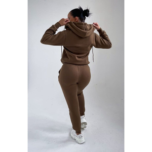 Sudadera con capucha informal de invierno, conjunto de dos piezas, Sudadera con capucha para correr con cremallera polar de peso pesado, chándal de manga larga con logotipo personalizado para mujer - Product Image 5