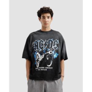ACDC <b>Animated</b> <b>Men's</b> Tshirt 100% Cotton Jersey 220 GSM Heavy Weight Washed Faded for Cut Sew Style Silk Screen DTG Printing - Product Image 4