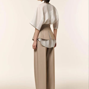 Conjunto Formal de Negocios para Mujer de Estilo Vintage, Chaleco Beige con Cuello en V y Pantalones de Oficina, para Otoño - Product Image 1