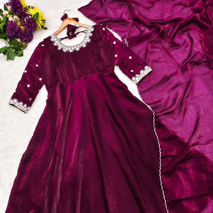 Designer Lourd Georgette Broderie Zari Paillettes-Travail Longue Robe Dupatta Belle Soie Indienne & Pakistanaise Fonction De Mariage Porter - Product Image 1