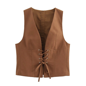 2024 Spring New Women's Fashion Europe and the United States Style Casual <b>Slim</b> Breathable Cotton Vest - Product Image 1