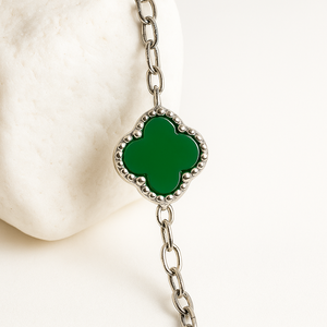 Rhaya Jewels Classic Green <b>Onyx</b> Clover Claw Setting Chain <b>Bracelet</b> Sterling Silver Rhodium Plated Unisex Wedding Party Gift - Product Image 3