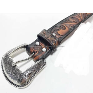 Cinturón de herramientas de cuero occidental para hombre, cinturón de vaquero marrón negro tallado a mano con patrón floral, hebilla floral, novedad - Product Image 6