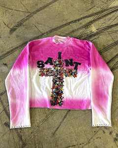 OEM T-shirt décontracté à manches longues pour homme avec strass vieilli multicolore design vintage coupe surdimensionnée impression DTG style lavé - Product Image 3