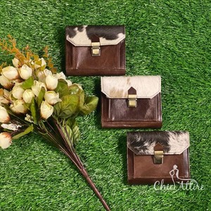 Nuovi veri capelli fatti a mano su pelle di pelliccia di cuoio piccoli portafogli moneta molto elegante e resistente vera pelliccia di vacchetta portafogli in pelle - Product Image 1