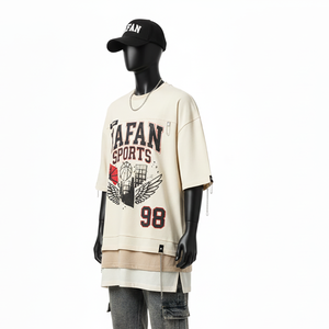 Camiseta de algodón de doble capa para mujer, tela suave y transpirable, capa interior con logotipo serigrafiado y bordado, lista para usar, camisetas de algodón de doble capa - Product Image 4