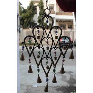 Recycled Iron Teardrop Wall Hanging Suncatcher Bohemian Style Indian Metal Crafts Glass Moon Shape Home Decoration for Christmas - Product Image 5