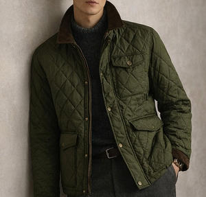 <b>Men</b> Classic Quilted Field <b>Jacket</b> Hunting & Farming <b>Jacket</b> with <b>Corduroy</b> Collar Windproof Water-Resistant Workwear Coat - Product Image 4