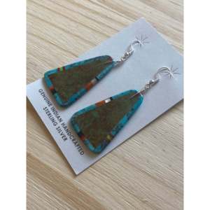 Navajo Multi-Color Stone White Gold Slab Dangles <b>Earrings</b> Geometric <b>Drop</b> Earjewelry <b>Sapphire</b> Emerald Gold Plated Sterling Silver - Product Image 3