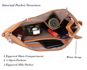 Cartera de mano de cuero genuino para mujer, a la moda, con cierre de cremallera de madera, diseño de tira larga, para mujeres con un look moderno y elegante. - Product Image 3