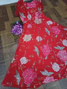 Nouvelle collection 2022 magnifique tissu Georgette avec imprimé Floral, robe de soirée brodée, Anarkali donne un Look occidental - Product Image 5