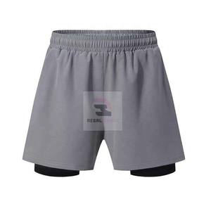 Pantalones cortos de entrenamiento de gimnasio personalizados 2025 para hombres, cierre de cintura elástica de doble capa, patrón sólido, estilo informal con decoración de encaje - Product Image 2