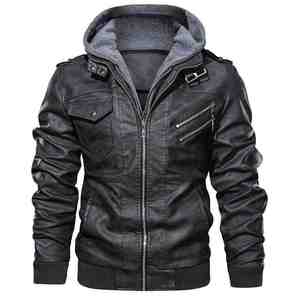 Automne décontracté hommes veste en cuir nouvelle marque toile col montant moto motard manteau à vendre - Product Image 5