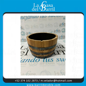 Maceta decorativa de madera con capacidad de medio litro, 3 anillos negros y sistema de drenaje para plantas sanas - Product Image 6