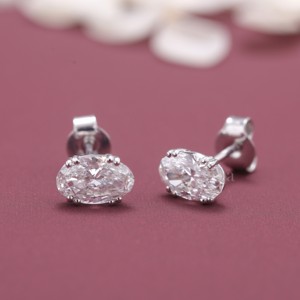 IGI Certified Lab Grown Diamond Oval Stud <b>Earrings</b> 18K White / Yellow & Rose Gold Solitaire Oval Cut Diamond <b>Earrings</b> - Product Image 2