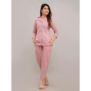 Ensemble de coordination en lin pour femme Rose Rose Imprimé Au-dessus du genou Longueur coupe ample Style formel avec plumes Taille XS - Product Image 4