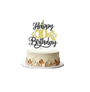 Célébrez avec style avec le fabuleux gâteau d'anniversaire à paillettes 10e avec chapeau étoile parfait pour les enfants Milestone Party Decor - Product Image 1